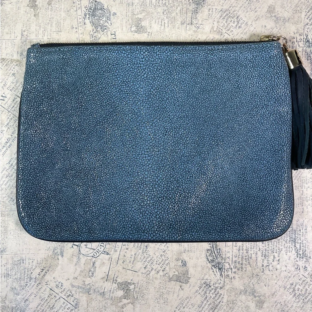 GiGi New York Stingray Leather Pouch Bag Blue Exotic Leather Clutch